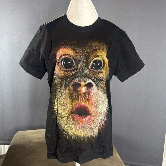 Adult Unisex Black Short Sleeve Chimpanzee T-Shirt Size L NEW - Picture 1 of 10